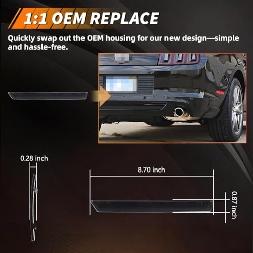 Image of Rear Bumper Reflector Compatible with Fo-rd Must-ANG 2013-2014, [DOT] [Waterproof] Rear Bumper Reflector Housing [No Bulbs], Replace OEM #DR3Z15A448A, 1 Pair, Smoked Lens