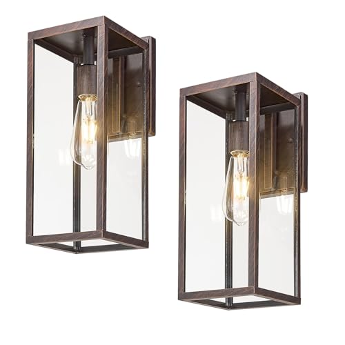 Bestshared Outdoor Wall Lights,15 Inch Exterior Wall Lanterns with Clear Glass, Anti-Rust Porch Lights Sconce,Weather Resistant Outdoor Lights for House, Garage, Doorway, Patio, E26 Base (2 Pack) by Bestshared - Used condition - US$89.05