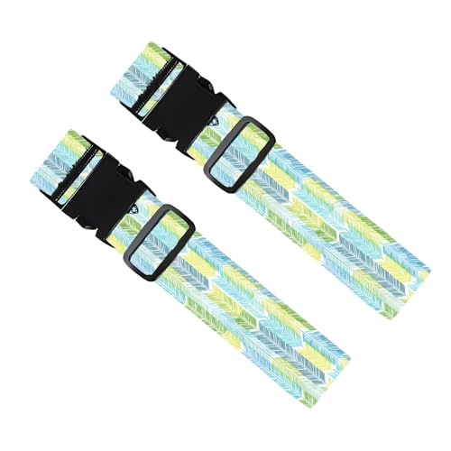 Image of 2 Pack Luggage Straps for Suitcases, Adjustable Travel Belt with Buckle, 2 inch Wide Heavy Duty Suitcase Straps for Summer Beach Vacations, Graduation Trips, Blue Feather Pattern, Multi-Color