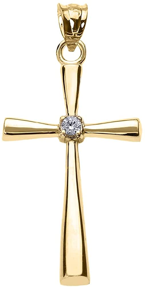 Religious Jewelry 14K White, Yellow, or Rose Gold Solitaire Diamond Accented Cross Pendant Charm (K-M Color, Promo Clarity)