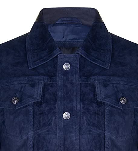 Men's Goat Suede Jeans Jacket Trucker Casual Denim Leather Shirt4