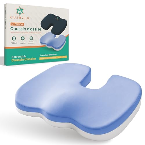 Cushzen- Coussin De Chaise Ergonomique- Confort Optimal pour Soulager La Douleur Au Coccyx- Idéal pour Fauteuil, Siège, Bureau, Conducteur Voiture. Coussin Anti...