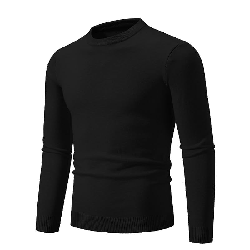 Mens Round Neck Soft Comfy Sweaters Long Sleeve Slim Fit Knit Sweater Pullover Lightweight Regular Fit Jumper Tops
