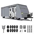 Travel Trailer RV Cover 7 Layers Top Heavy Duty for Camper Cover 30'-33' Windproof Waterproof Anti-UV Rip-Stop with 8Pcs Extra Straps & Tongue Jack Cover