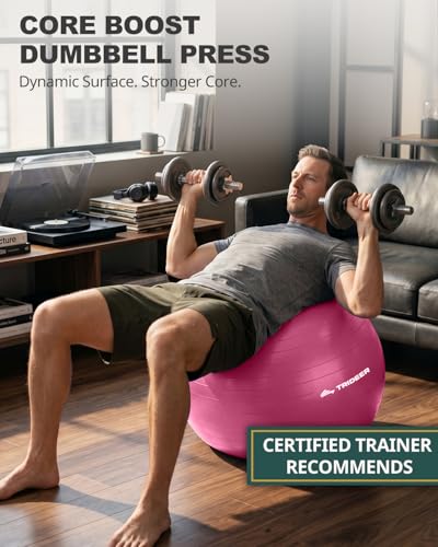 Image of Trideer Yoga Ball for Exercise, Pilates, Core & Balance Training, Stability Ball for Pregnancy & Birthing Prep, Physical Therapy, Daily Stretching, Office Chair for Active Sitting, Quick Pump Included