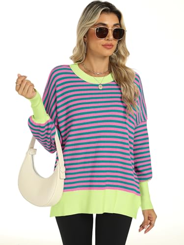 Image of ANRABESS Women Oversized Sweaters Batwing Long Sleeve 2026 Fall Outfits Crewneck Casual Knit Side Slit Fashion Pullover Top