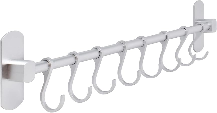 Porta Utensili Da Cucina In Acciaio Inox - Barra Da 40 Cm Con 7 Ganci Regolabili, Per Pentole E Accessori