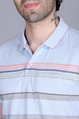 Image of SANE ORIGINALS T-Shirt for Men with Pocket || Textured Striped Polo for Men