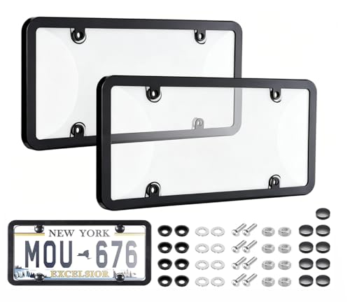 Image of License Plate Protector 2PCS, Clear License Plate Cover & Frames, Rust-Proof Auto Car License Plate Covers and Frames Holder with Screws & Caps, Universal Tag Cover for License Plate (transprent)