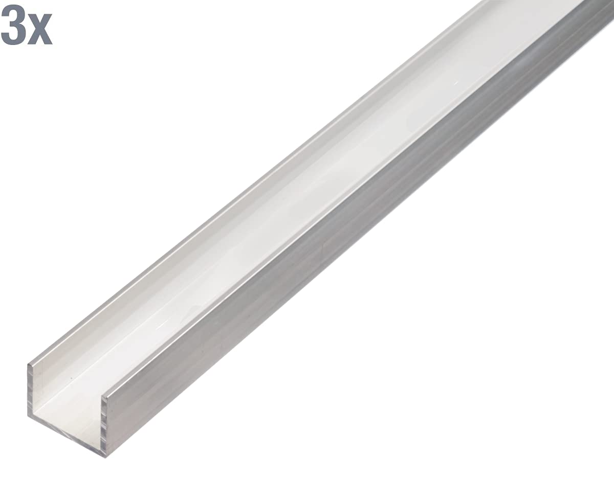 Alberts 499259 Lot de 3 profilés en U en aluminium naturel 1000 x 30 x 20 mm