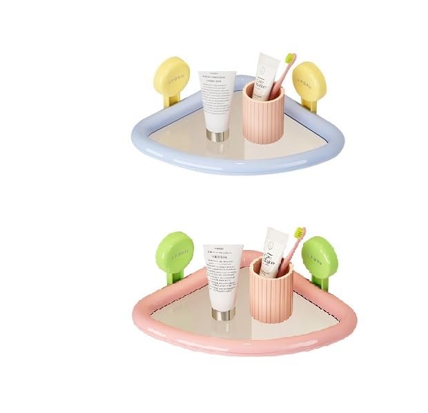 2PCS Shower Caddy with Suction Cups Wall Mounted Bathroom Storage Shelf Pink yellow