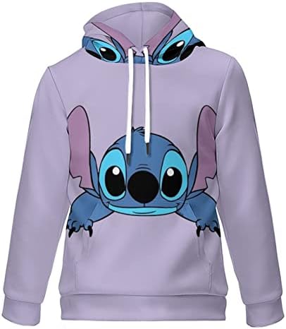 Lahodnamw Stitch Hoodie Women Men Cartoon Jumpers,Adult Christmas Sweatshirt Hooded 3D Pullover Comfy Warm Wearable Sweatshirt Blanket with Kangaroo Pocket