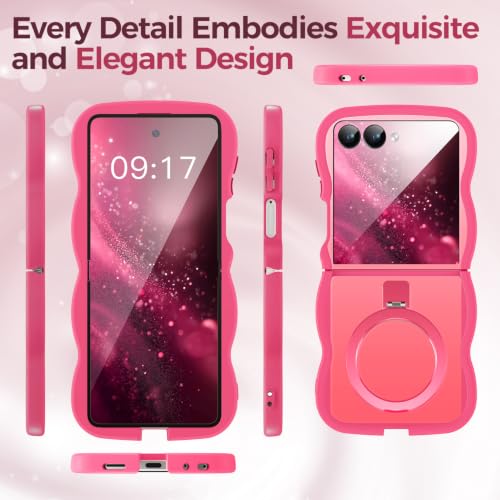 Image of Cute Wavy Magnetic Stand Case for Galaxy Z Flip 8 Fit for MagSafe, Hot Pink