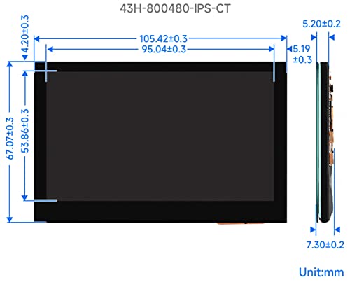Image of waveshare 4.3inch Touch DSI Display 800 x 480, IPS Screen, 5-Point Capacitive Touch LCD,Compatible with Raspberry Pi 4B /3B+ /3A+ /3B /2B /B+ /A+, Compute Module3 /3+ /Compute Module 4