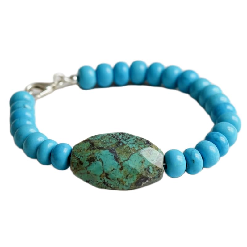 Bracelet en turquoise naturelle pierres précieuses rondelle bleue 18cm