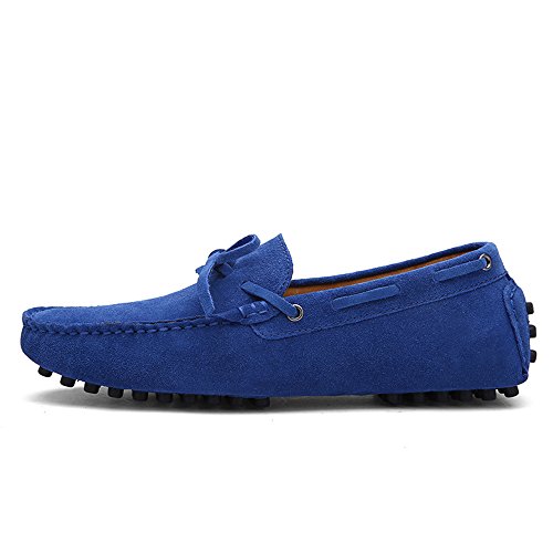 Men's Driving Penny Loafers Genuine Leather Boat Moccasins Rubber Studs Sole(Blue,10)2