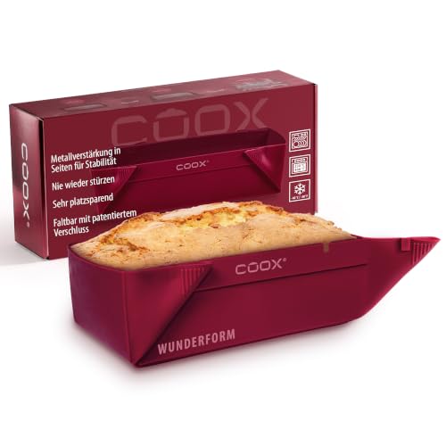 coox WUNDERFORM Basic S in Dunkelrot, die erste faltbare Kastenform, platzsparende Backform aus Silikon BPA-frei