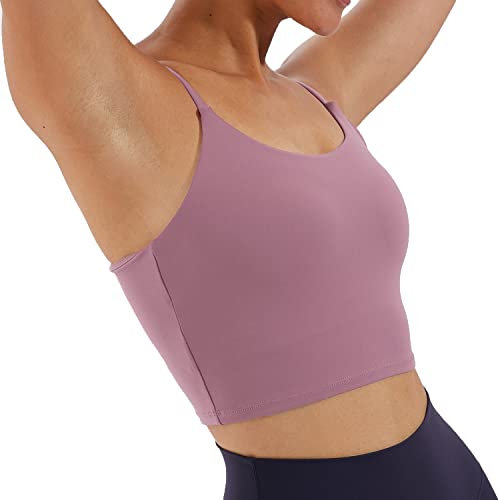 Image of Women's Strappy Stretch Sports Bra Longline Yoga Tank Top Fitness Bra Workout Camisole Crop Tops for Teen Girl
