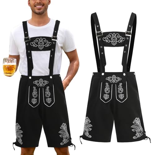 Populus Mens Black Oktoberfest Lederhosen Outfit German October Festival Costume