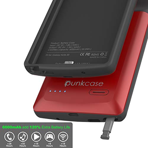 Punkjuice Note 20 Portable Charger Case, 6000Mah Extended Power Bank W/Screen Protector | Intelswitch | Slim, Secure And Reliable Battery Backup For Samsung Galaxy Note20 5G (6.7") (2020) [Red] #TOP1