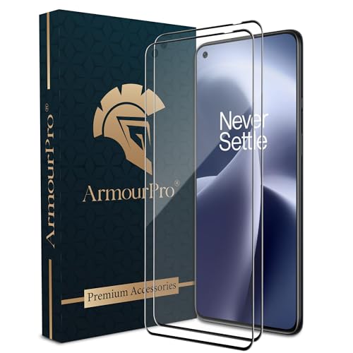 Image of ArmourPro Tempered Glass for OnePlus Nord 2T / OnePlus Nord 2 / Nord CE - 9H Anti Scratch Screen Protector, Edge to Edge Coverage, HD Clarity, Smooth Touch, Case Friendly | Black, Pack of 2