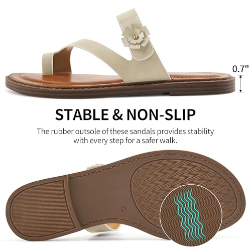 Flat Sandals for Women Dressy: Comfortable Summer Beach Sandal Adjustable Hook loop Slip on Toe Ring Walking Shoes for Travel Office4
