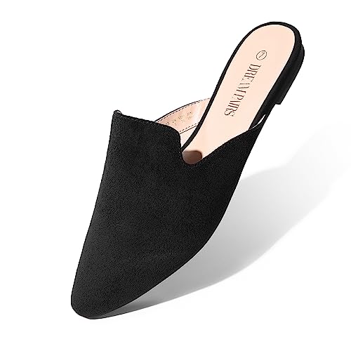 Dream Pairs Womens Flat Mules Pointed Toe Backless Loafer Shoes, Black/Suede - 11 (Dml211) #TOP3