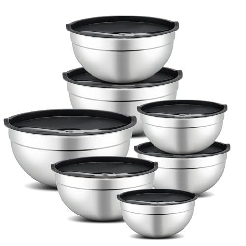 Image of hunnycook 7 Piece Mixing Bowl Set, Mixing Bowls with Lid, Stainless Steel Mixing Bowls for Baking, Size 0.7, 1.1, 1.5, 2.1, 3.5, 4, 4.5QT, Baking Bowl for Food Preparation, Mixing and Serving Foods