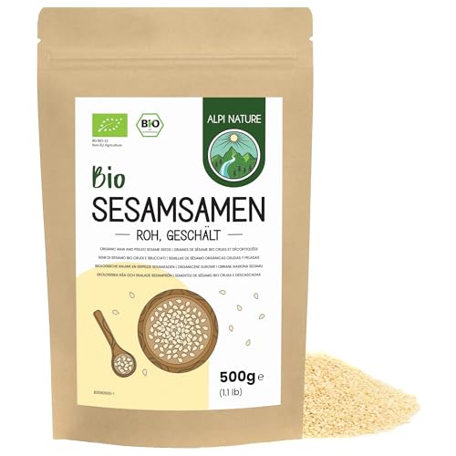 Alpi Nature Graines de Sesame Blanc Pelées BIO 500g, Bio Graines de Sésame Blanc Crues