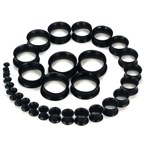 Kwoencxi 10G-25mm Black Silicone Gauges Tunnels Stretching Kit 10G 8G 6G 4G 2G 0G 00G 12mm 14mm 16mm 18mm 20mm 22mm 24mm 25mm Rubber Ear Gauges Tunnel Plug Earring Stretch Gauging Gage Kit Women Men