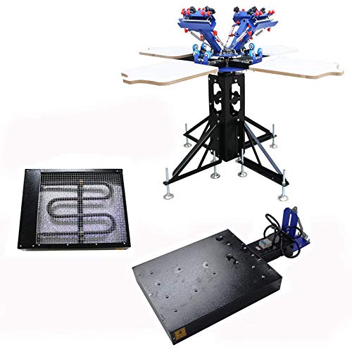 TECHTONGDA Micro Registration Screen Printing 4 Color 4 Station Printer with 110V 1600W Universal Added Flash Dryer