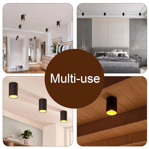 Image of blissbells Modern 12W LED Surface Ceiling Light | Black & Gold Cylinder Ceiling Lamp with Warm White Light | Decorative Downlight for Living Room, Bedroom & Office