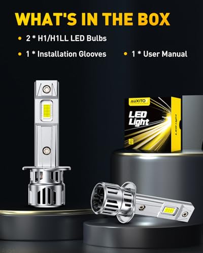 Image of AUXITO H1 /H1ll Bulbs, 10X Brightness 6500K Cool White, Exact Halogen Dimensions, H1 Fog Light Application, No-Modification Plug & Play, Pack of 2