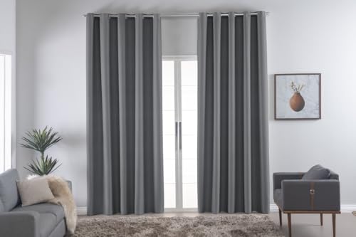 Cortina Blackout Térmica Vários Tamanhos com Ilhós Cromado | Anti Luz e Frio | Tecido Grosso para Quarto e Sala | Instalação Simples | Elegante e Funcional (Cinza, 3,00m x 2,80m)