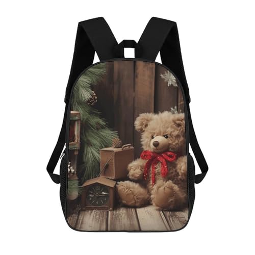 Xmas Tree Branch Bear Doll Bookbag - Ultra Lightweight Portable Backpack Work Travel Backpack for Men Women Fits 16 Inch Notebook