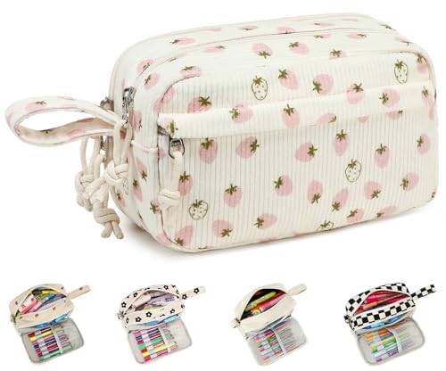 Image of Bluboon Big Capacity Pencil Case Pencil Pouch Pen Case School Supplies Cute Pencil Box Pencil Bag for Teen Girls Boys Women Man (Strawberry Pink white)