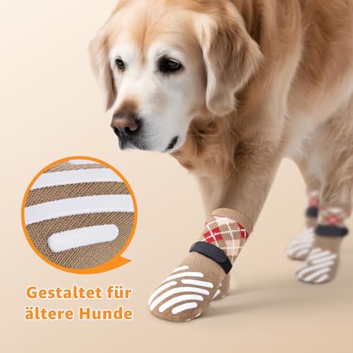 PICK FOR LIFE 4 Stück Hundesocken Pfotenschutz Anti Rutsch, Hundestoppersocken mit Klettverschluss für Hartholzböden im Innenbereich, Socken für kleine, mittlere und große Hunde