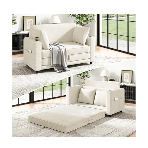 Oriental charm 51" Loveseat Convertible Sofa Bed with Cup Holder,