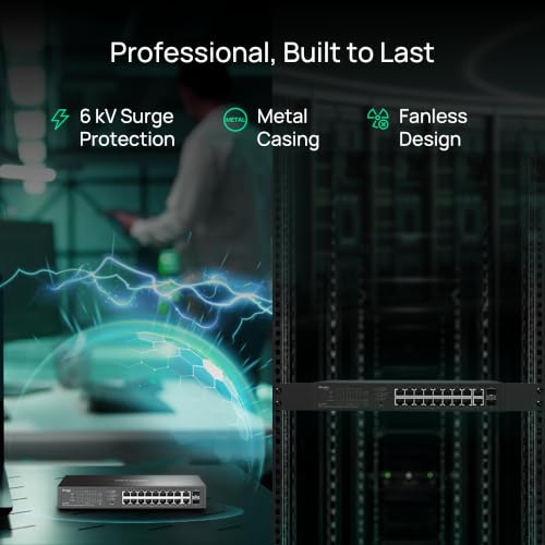 Image of TP-Link Omada 16 Port Gigabit Easy Managed PoE Switch, 150W Budget, PoE+ Compliant, Up to 250m Distance, Auto Recovery, VLAN, Loop Prevention, Fanless (ES220GP)