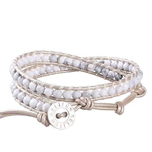 Image of KELITCH Natural Agate Onyx 2 Wrap Bracelets Handmade Leather Strand Bracelets Fashion Jewelry