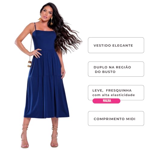 Vestido Feminino Midi de Malha Confortável com Alças Verão, Viscolycra (BR, Alfa, GG, Regular, Regul