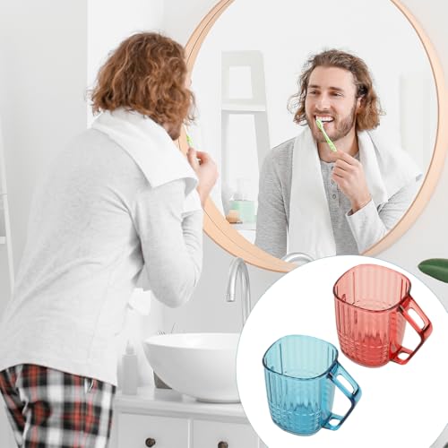 Image of HASTHIP 2-in-1 Mouthwash Cup with Toothbrush Holder - Inverted Drying Design, Tilted Upside-Down Cup for Quick Drainage, Stylish Hammered Pattern Clear Mouthwash Cups, Pack of 2