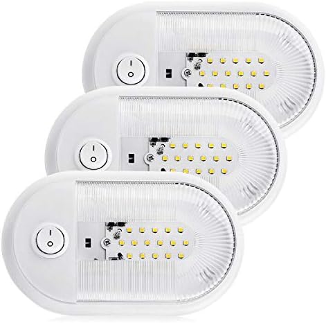 MICTUNING LED RV Ceiling Dome Light with ON-Off Switch, 10-24V 360 Lumen Single Dome Interior Replacement Lighting for RVs, Trailers, Campers (Natural White 4000-4500K, 3-Pack)