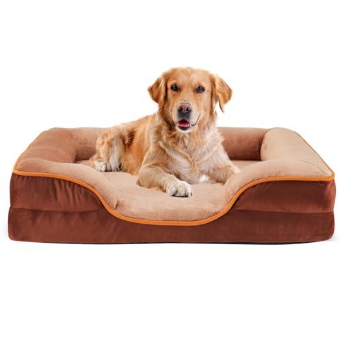 Image of NEWBULIG 35x25 Inch Orthopedic Dog Bed, Extra Large Sized Dog Couch Bed with Washable Cover, Foam Sofa for Indoor Cats, Soft Fluffy Surface, Brown