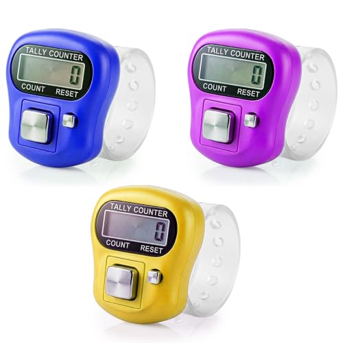 Image of GLUN Pack of 3 Finger Gym Sets Counter, 5-Digit Counting LCD Display Device, Ring Electronic Digital Finger Counter for Exercise & Various Counting Use (Random Colour)
