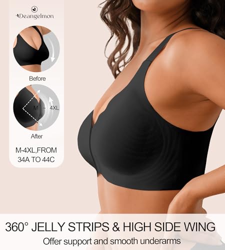 Posture Bras for Women Front Closure Push Up Bra No Underwire Back Support Bra Full Coverage Comfort Bralettes(Black,XXXL) — view 3
