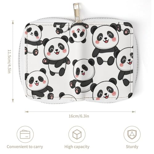 Womens Pu Leather Credit Card Holder Wallet, Compact Slim Zipper Card Organizer Cute Panda Cardholder Protector Case with 20 Slots3