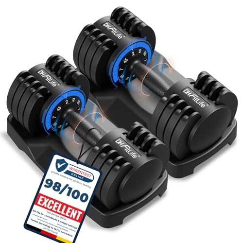 DH FitLife Set van 2 verstelbare halters 12 kg - 2 tot 12 kg - Met 5 gewichtsniveaus - Met halterschijven - Verstelbare korte halters - Variabel gewicht 5 in 1