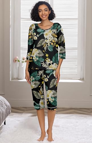 Image of PrinStory Womens Pajama Sets Capri Pjs Soft Lounge Sets XS-4XL