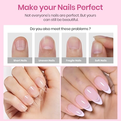 Image of Beetles Medium Almond Nail Tips 576pcs 12 Sizes, Pre-Etched Soft Gel Tips Half Matte Full Cover Press on False Nail Tips Clear Acrylic Nails DIY Extension Gift for Women